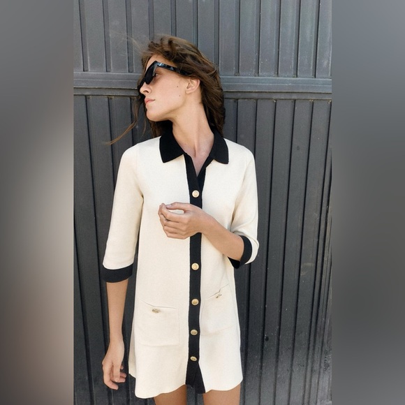 Zara Below The Elbow Sleeve Short Knit Dress Size M - Picture 3 of 9